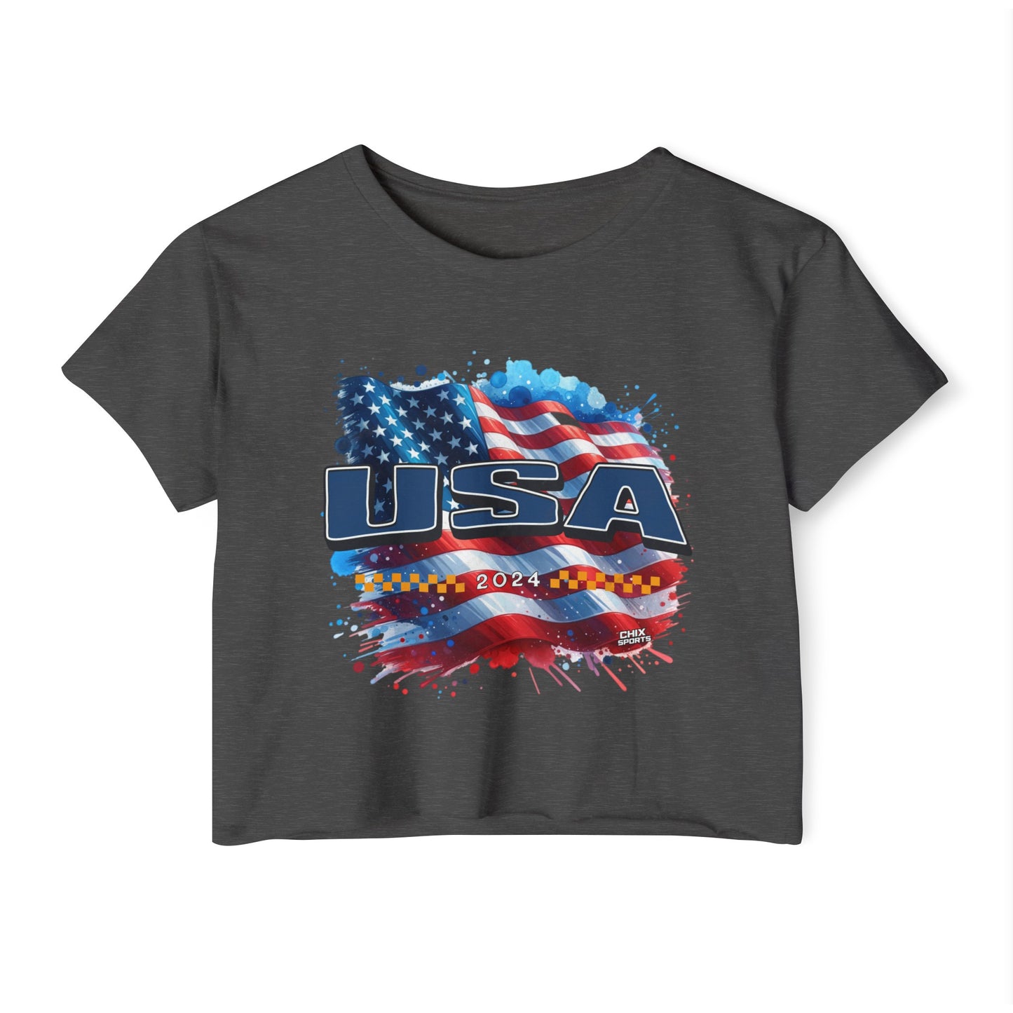 Classic American Flag Blue USA Red White Blue Raw-Edge Festival Crop Top Soft T-Shirt