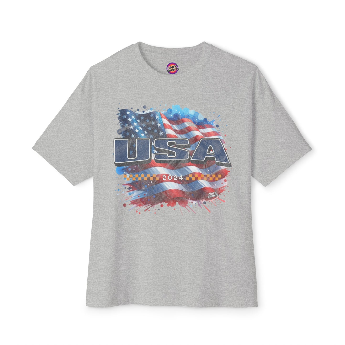 Classic American Flag Red White and Blue Boxy Oversized Cotton T-Shirt Blue USA