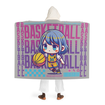 Girl's Basketball Anime Print Hooded Light Gray Sherpa Fleece Blanket