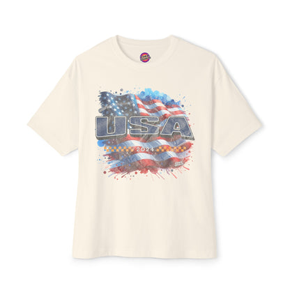 Classic American Flag Red White and Blue Boxy Oversized Cotton T-Shirt Blue USA