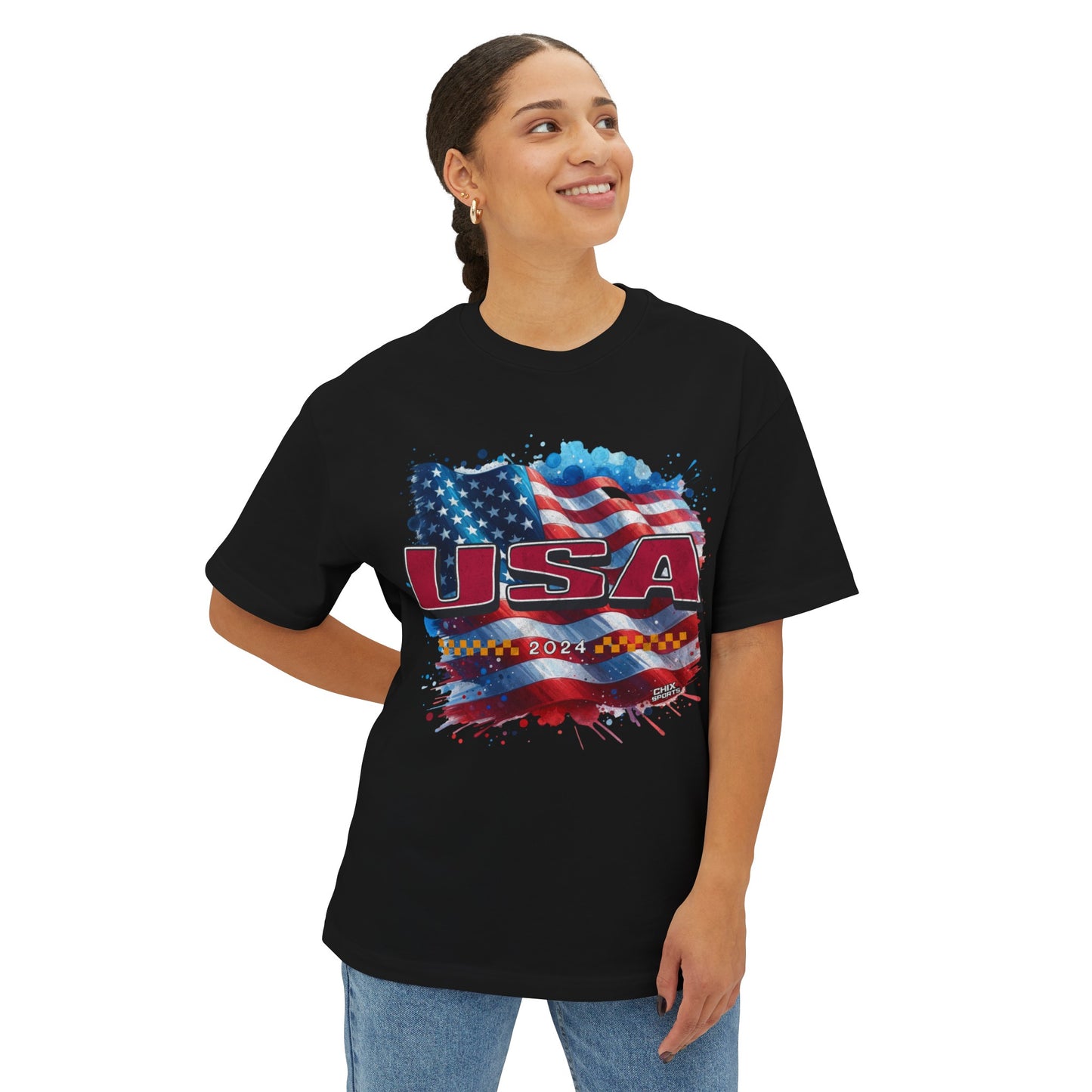 Classic American Flag Red White and Blue Boxy Oversized Cotton T-Shirt Red USA