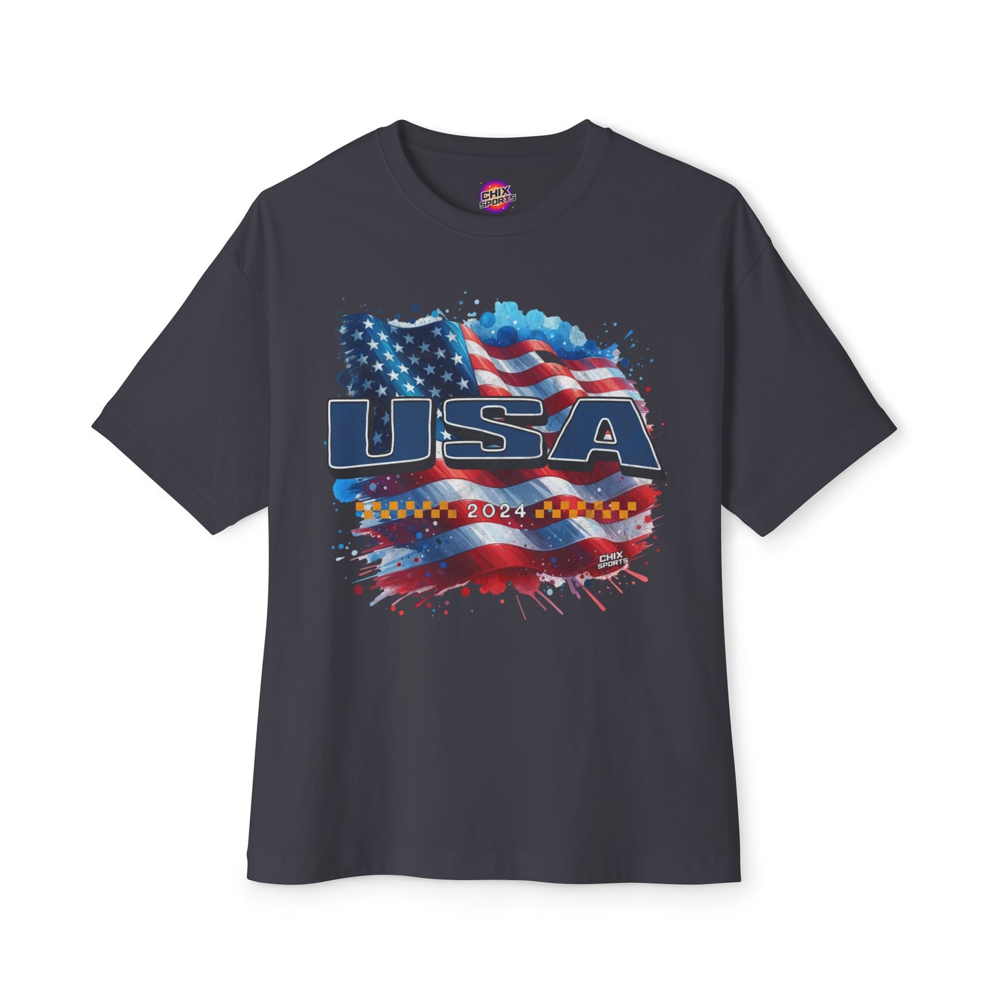 Classic American Flag Red White and Blue Boxy Oversized Cotton T-Shirt Blue USA