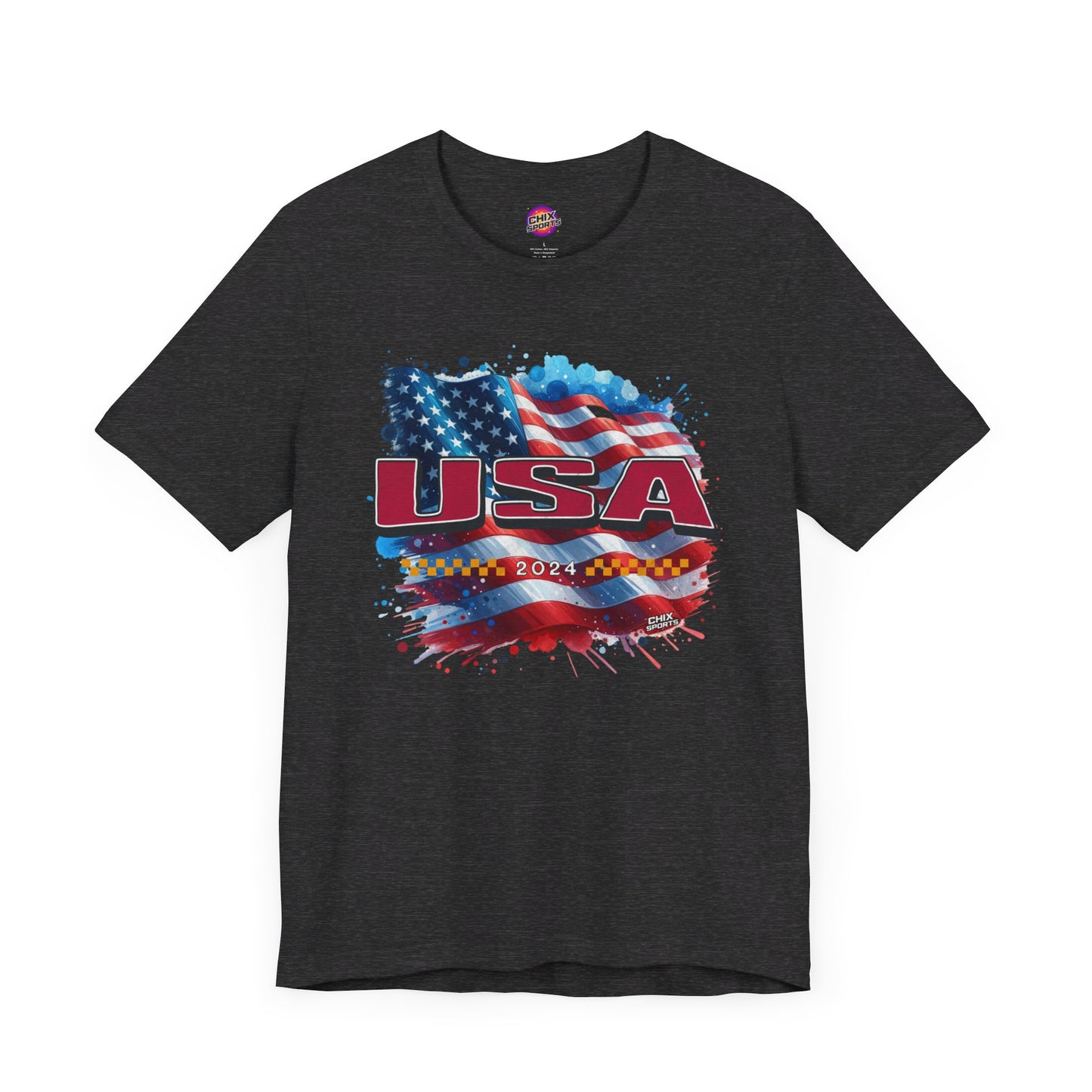 Classic American Flag Red White and Blue Poly Blend Soft Style T-shirt Red USA