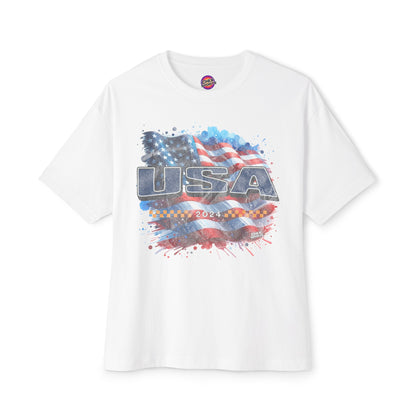 Classic American Flag Red White and Blue Boxy Oversized Cotton T-Shirt Blue USA