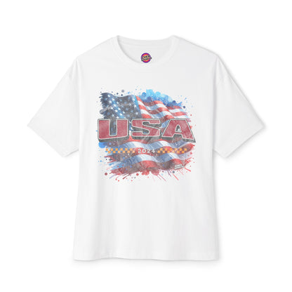 Classic American Flag Red White and Blue Boxy Oversized Cotton T-Shirt Red USA