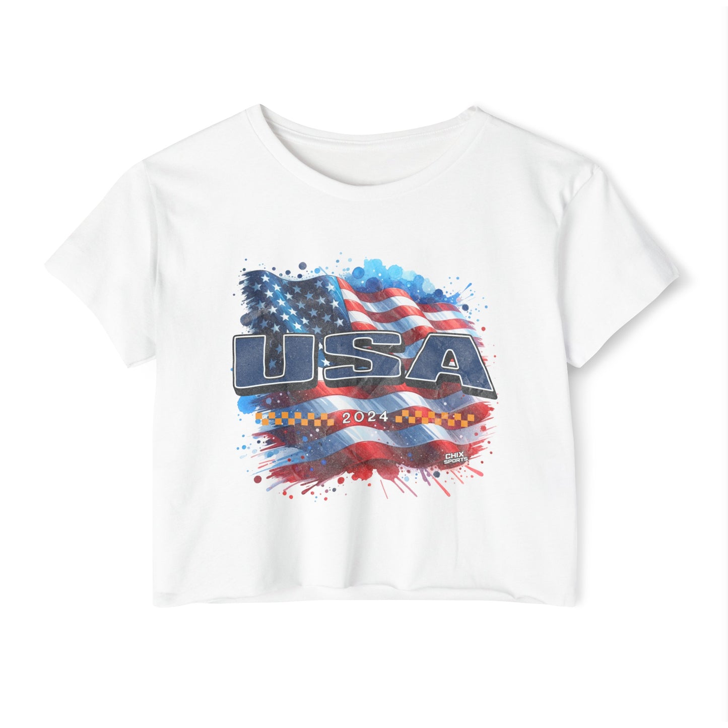 Classic American Flag Blue USA Red White Blue Raw-Edge Festival Crop Top Soft T-Shirt