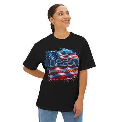 Classic American Flag Red White and Blue Boxy Oversized Cotton T-Shirt Blue USA