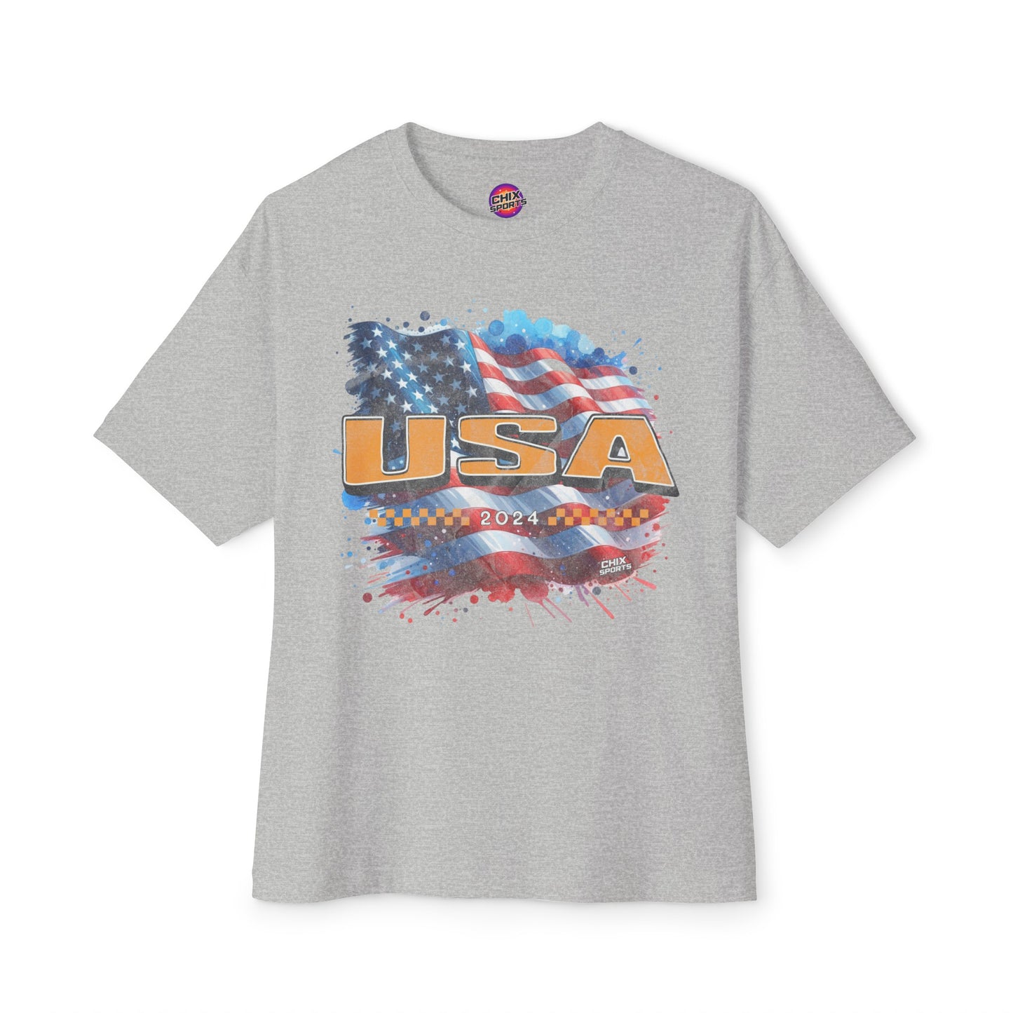 Classic American Flag Red White and Blue Boxy Oversized Cotton T-Shirt Gold USA