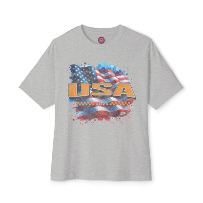 Classic American Flag Red White and Blue Boxy Oversized Cotton T-Shirt Gold USA