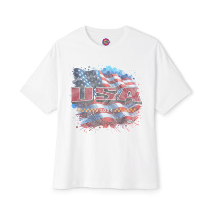 Classic American Flag Red White and Blue Boxy Oversized Cotton T-Shirt Red USA