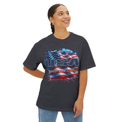 Classic American Flag Red White and Blue Boxy Oversized Cotton T-Shirt Blue USA