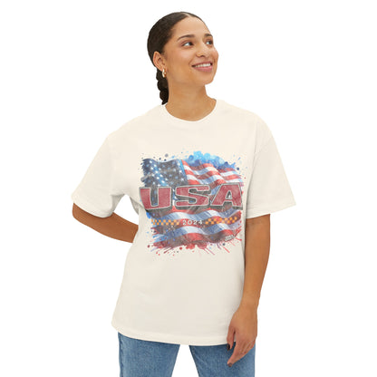 Classic American Flag Red White and Blue Boxy Oversized Cotton T-Shirt Red USA