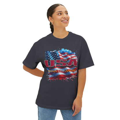 Classic American Flag Red White and Blue Boxy Oversized Cotton T-Shirt Red USA