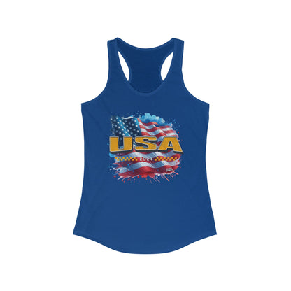 Classic American Flag Red White and Blue Women’s Racerback Tank Bright Gold USA