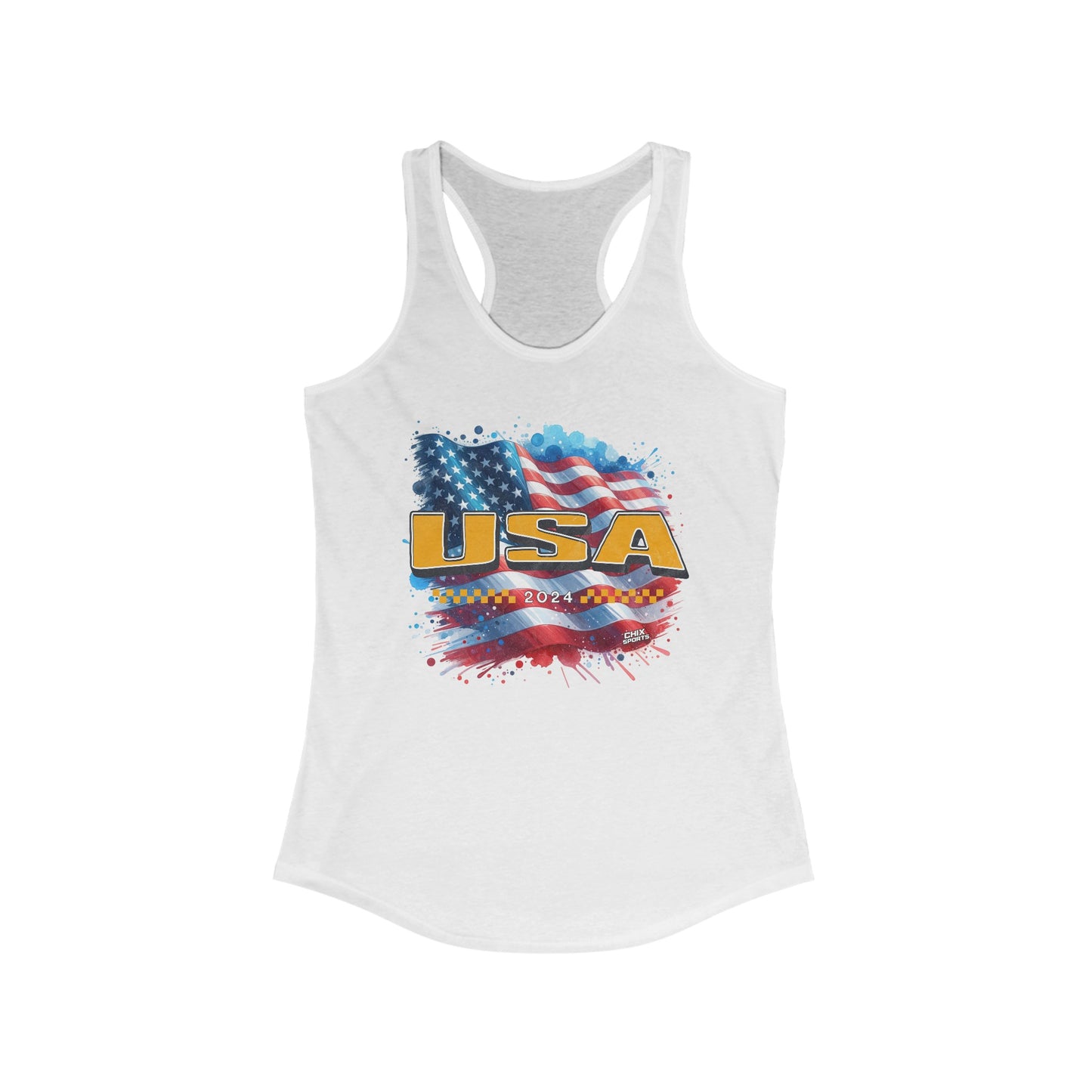 Classic American Flag Red White and Blue Women’s Racerback Tank Bright Gold USA