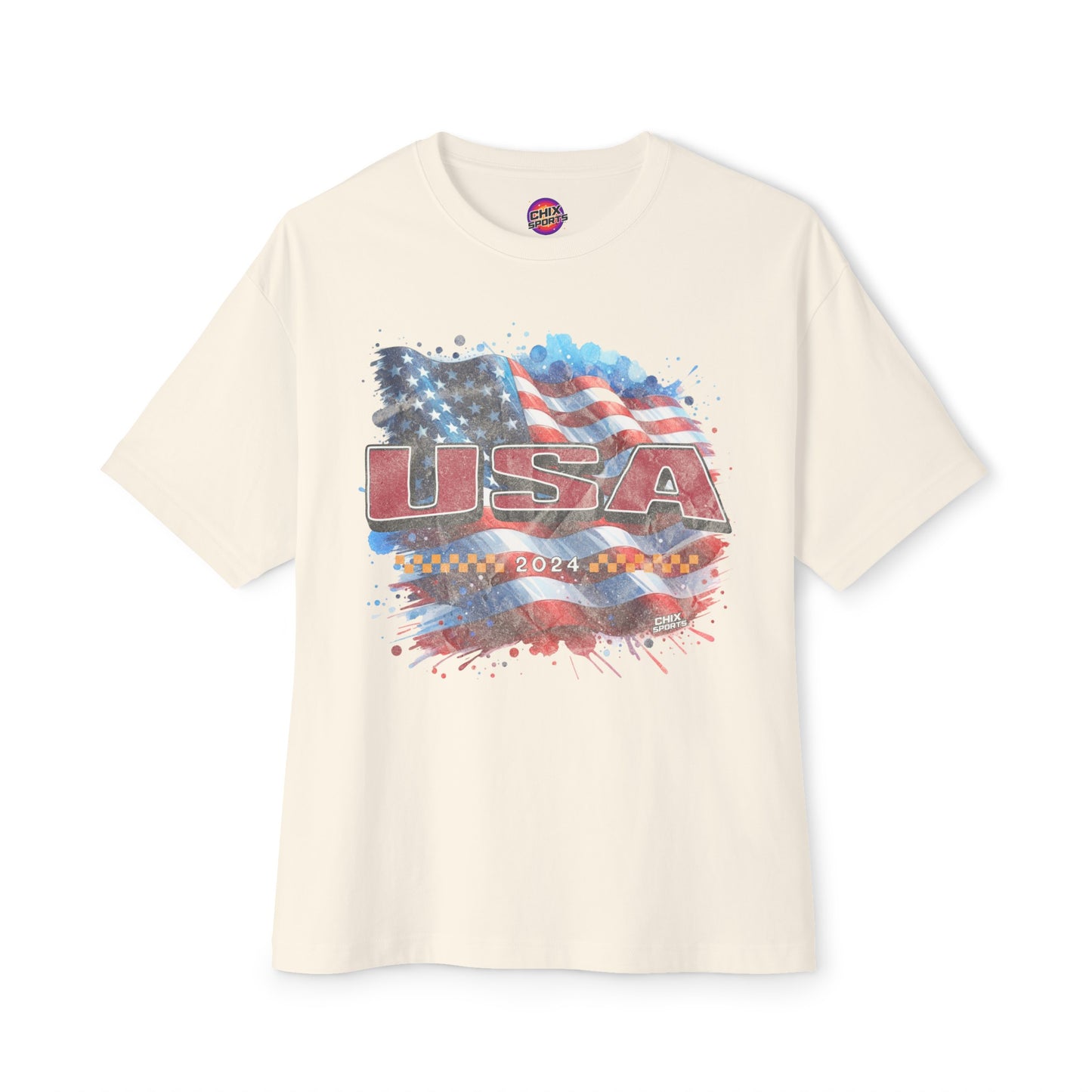 Classic American Flag Red White and Blue Boxy Oversized Cotton T-Shirt Red USA