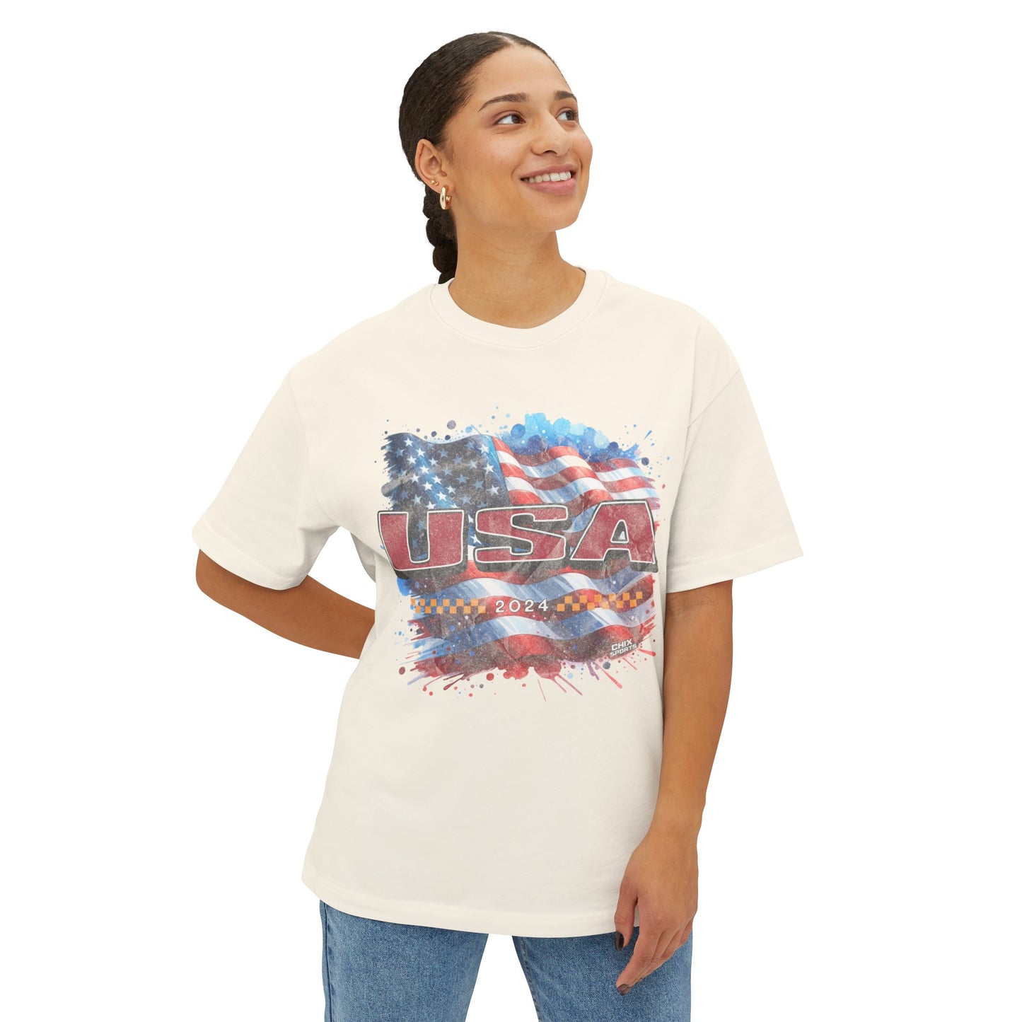 Classic American Flag Red White and Blue Boxy Oversized Cotton T-Shirt Red USA