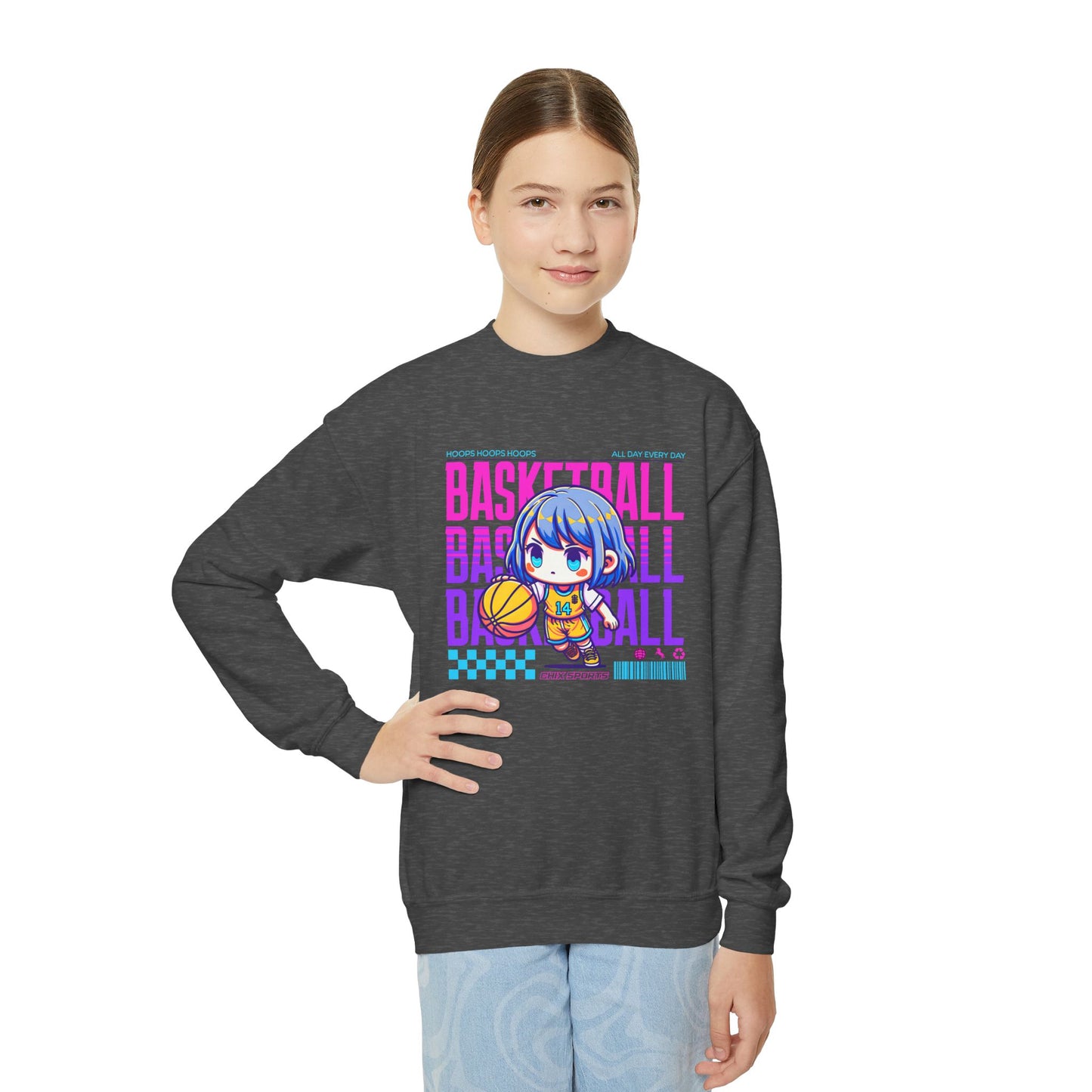 Girl's Basketball Crew Sweatshirt in Anime Style