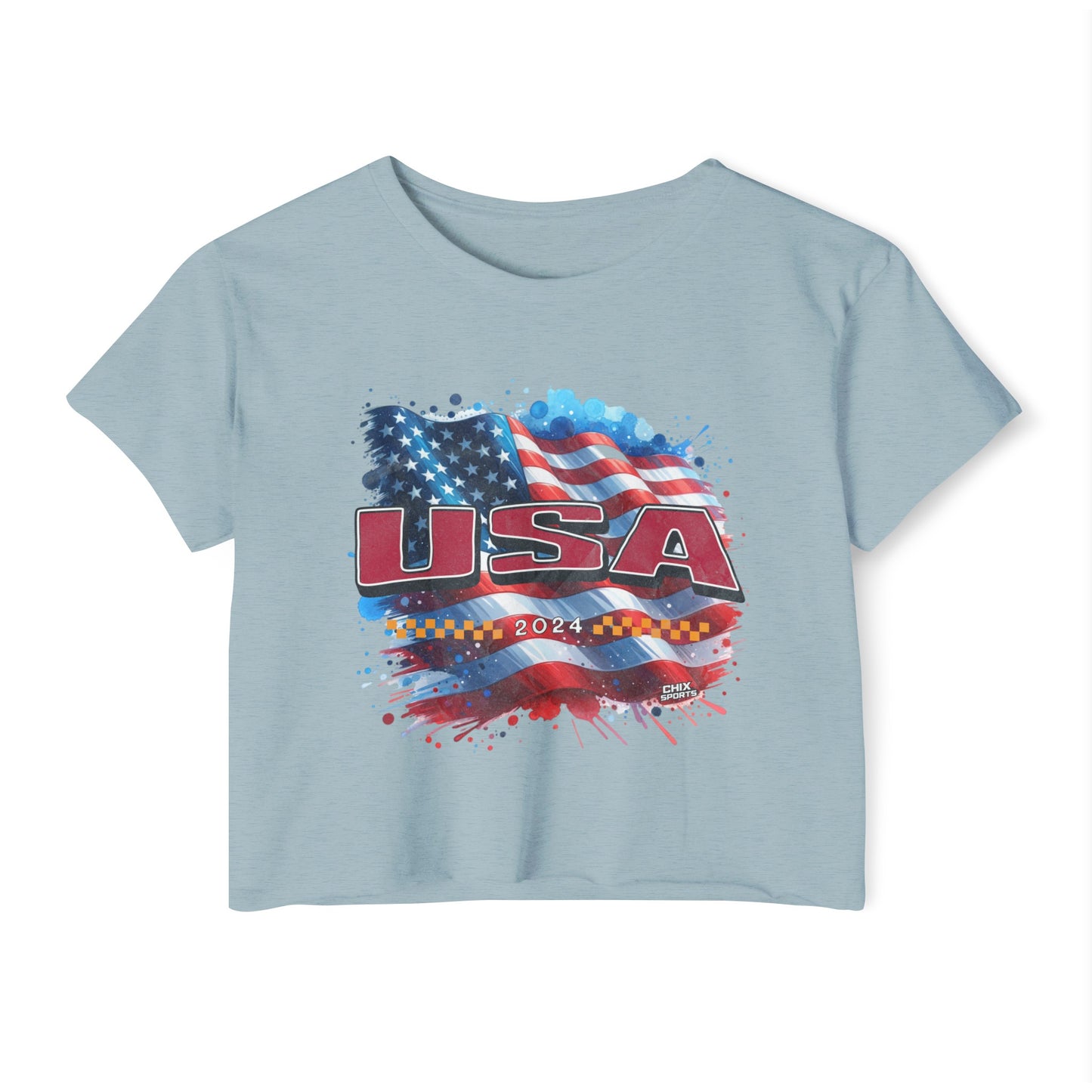 Classic American Flag Red USA Red White Blue Raw-Edge Festival Crop Top Soft T-Shirt