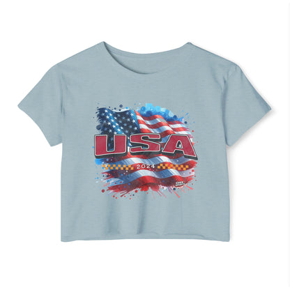 Classic American Flag Red USA Red White Blue Raw-Edge Festival Crop Top Soft T-Shirt