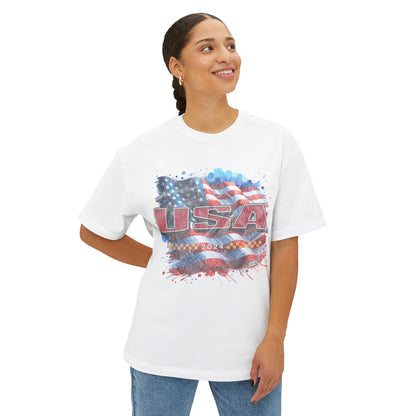 Classic American Flag Red White and Blue Boxy Oversized Cotton T-Shirt Red USA