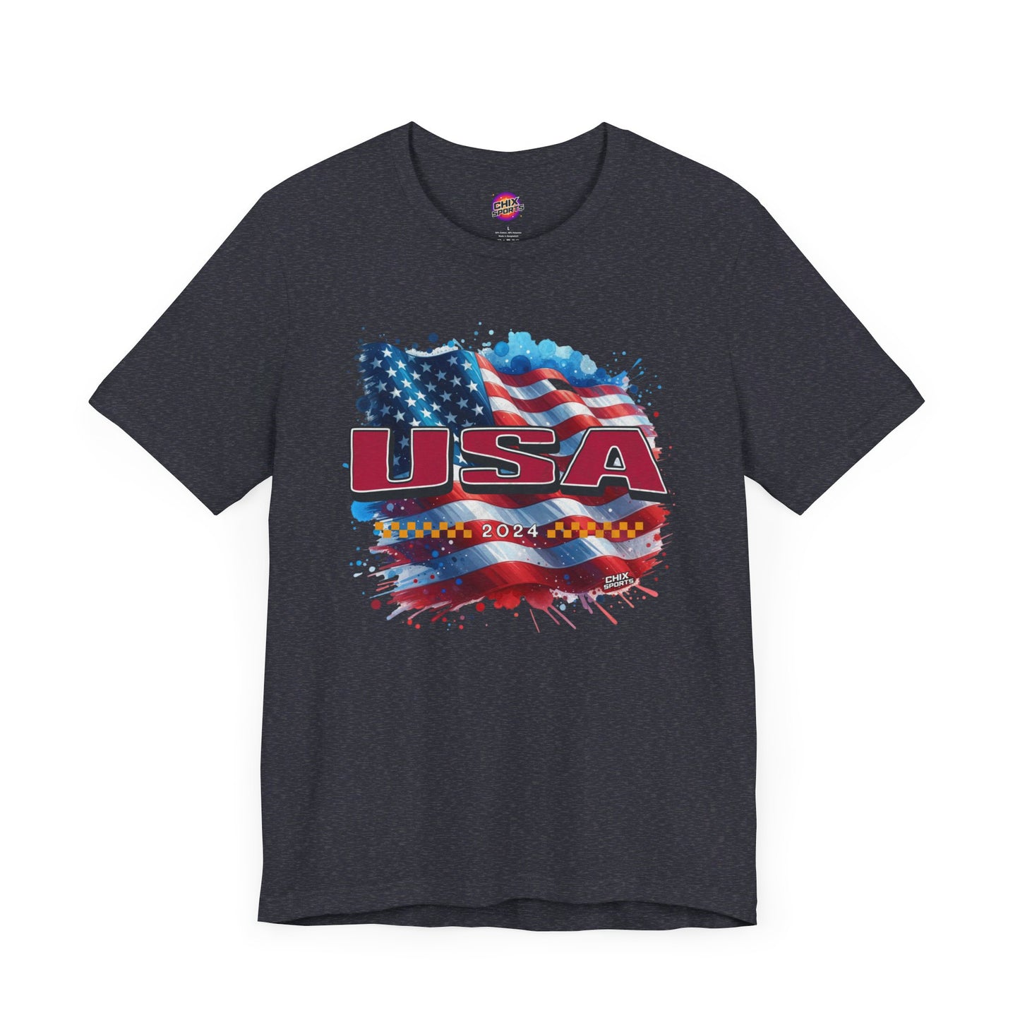 Classic American Flag Red White and Blue Poly Blend Soft Style T-shirt Red USA