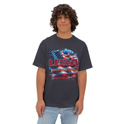 Classic American Flag Red White and Blue Boxy Oversized Cotton T-Shirt Red USA