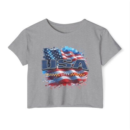 Classic American Flag Blue USA Red White Blue Raw-Edge Festival Crop Top Soft T-Shirt