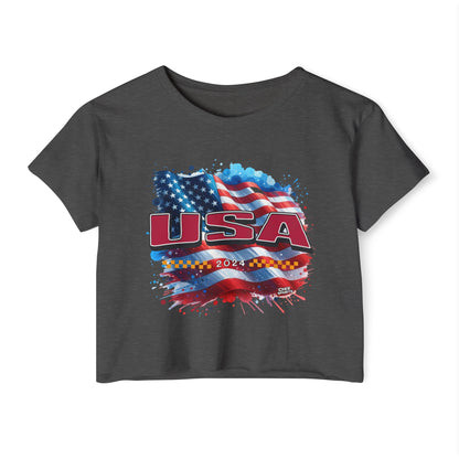 Classic American Flag Red USA Red White Blue Raw-Edge Festival Crop Top Soft T-Shirt