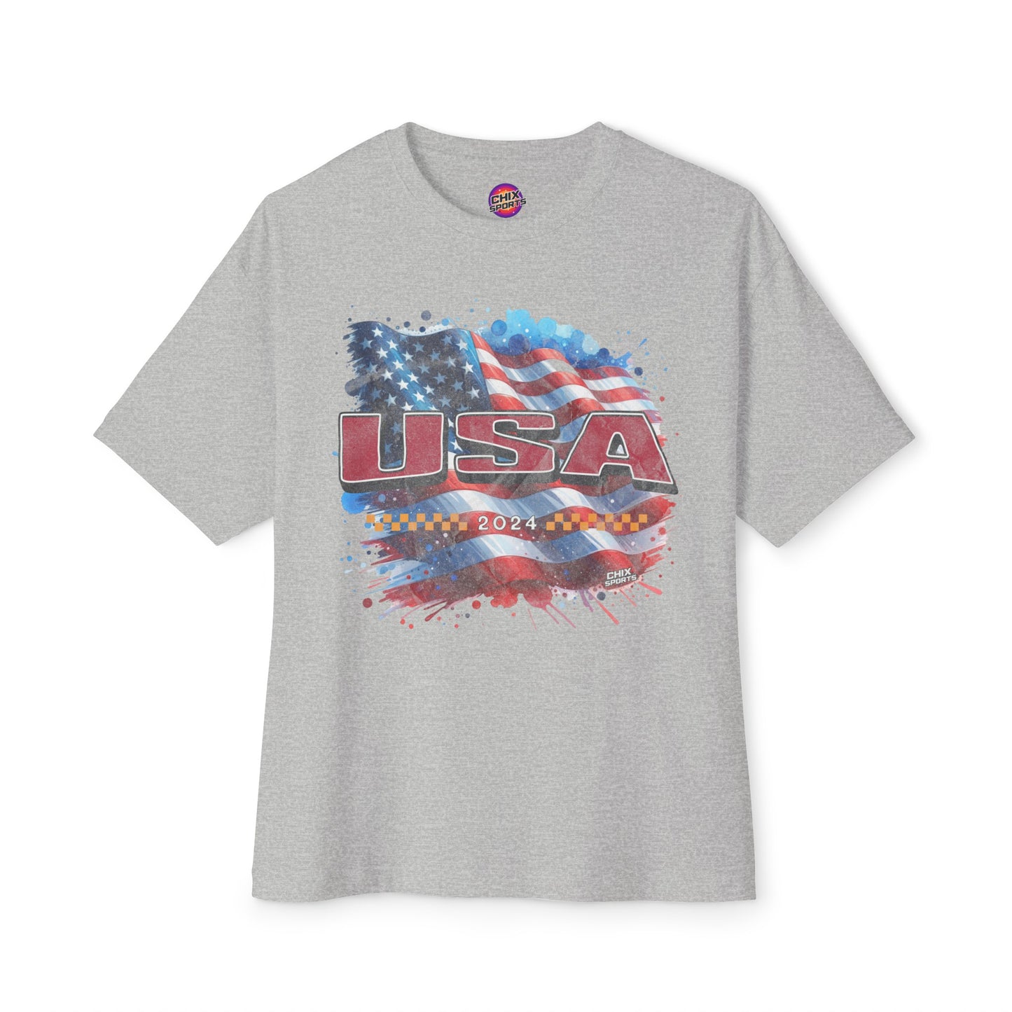 Classic American Flag Red White and Blue Boxy Oversized Cotton T-Shirt Red USA