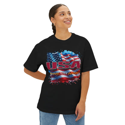 Classic American Flag Red White and Blue Boxy Oversized Cotton T-Shirt Red USA