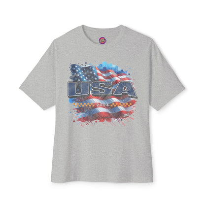 Classic American Flag Red White and Blue Boxy Oversized Cotton T-Shirt Blue USA