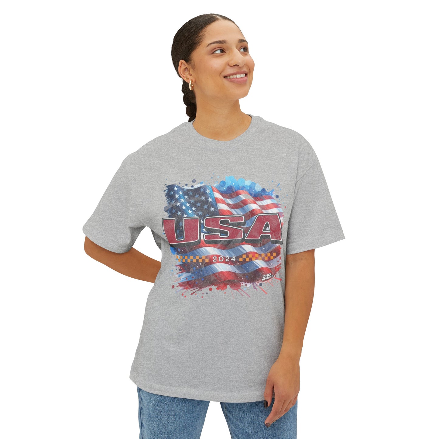 Classic American Flag Red White and Blue Boxy Oversized Cotton T-Shirt Red USA