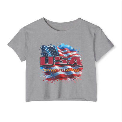 Classic American Flag Red USA Red White Blue Raw-Edge Festival Crop Top Soft T-Shirt