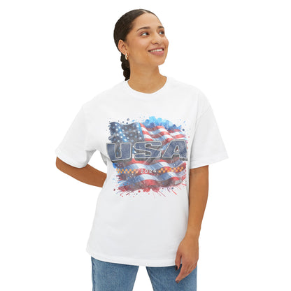 Classic American Flag Red White and Blue Boxy Oversized Cotton T-Shirt Blue USA