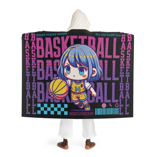 Girl's Basketball Anime Print Hooded Sherpa Fleece Blanket