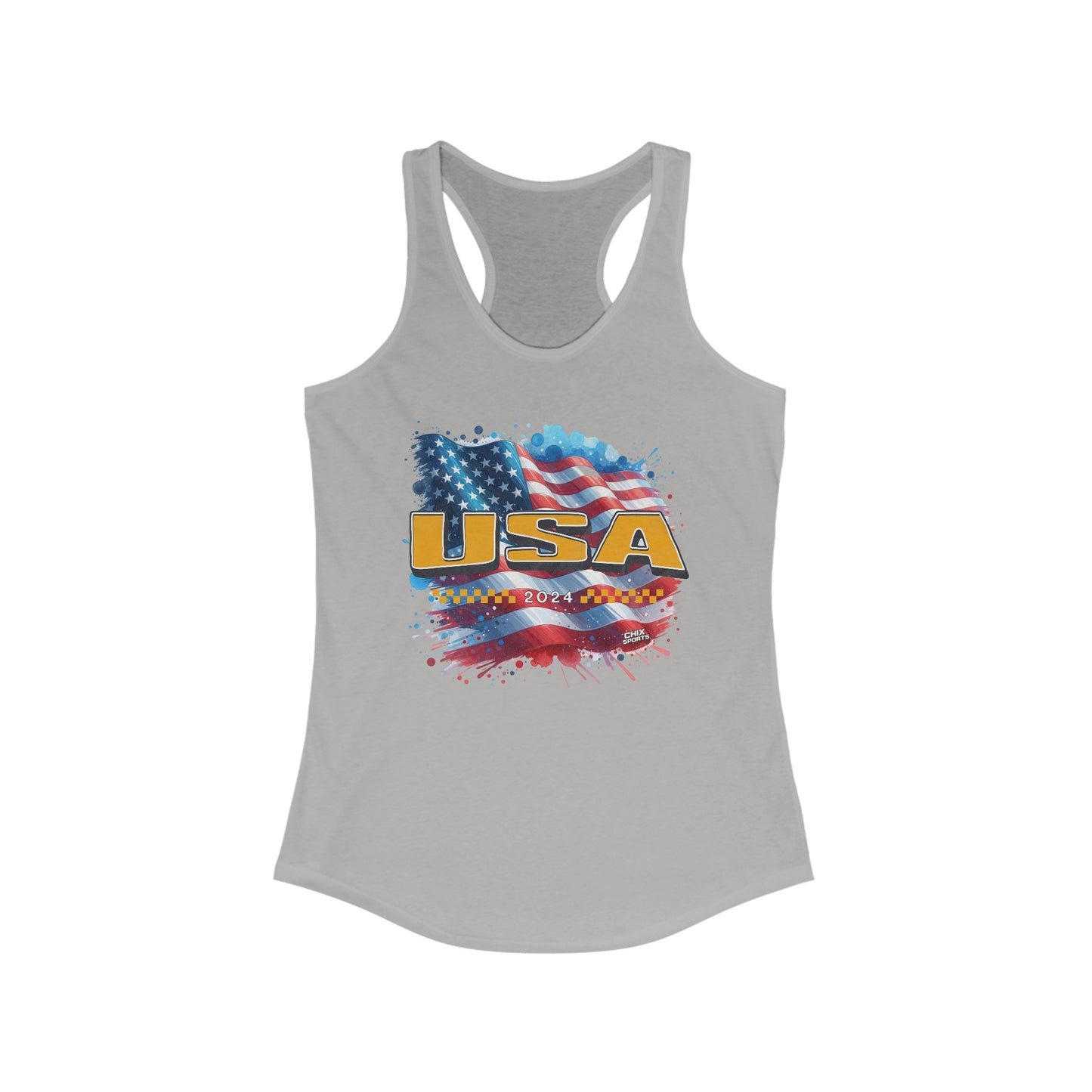 Classic American Flag Red White and Blue Women’s Racerback Tank Bright Gold USA