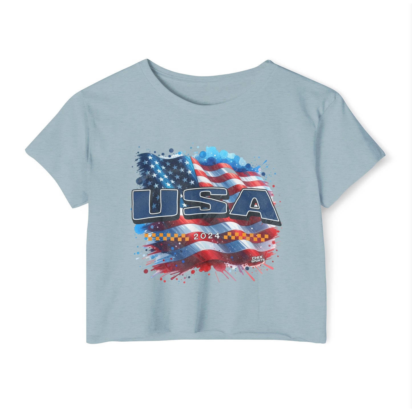 Classic American Flag Blue USA Red White Blue Raw-Edge Festival Crop Top Soft T-Shirt