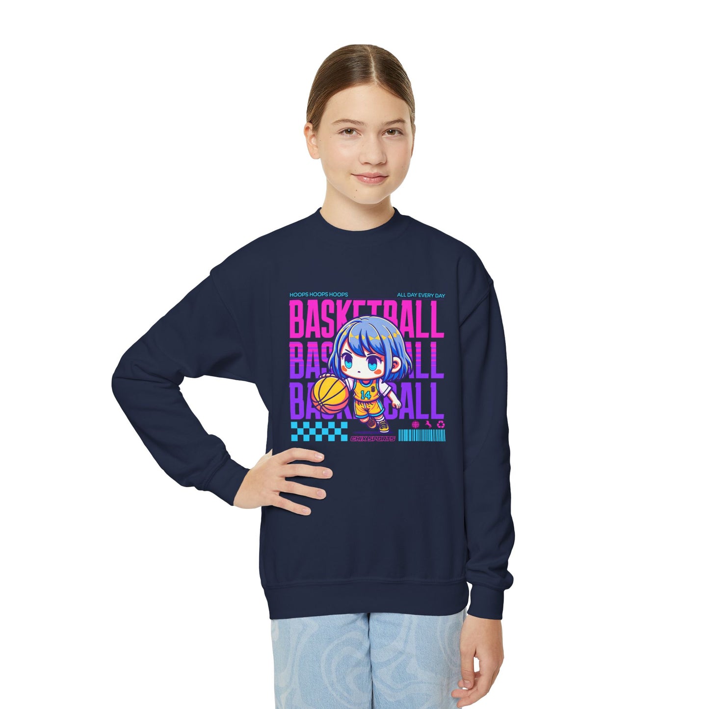 Girl's Basketball Crew Sweatshirt in Anime Style