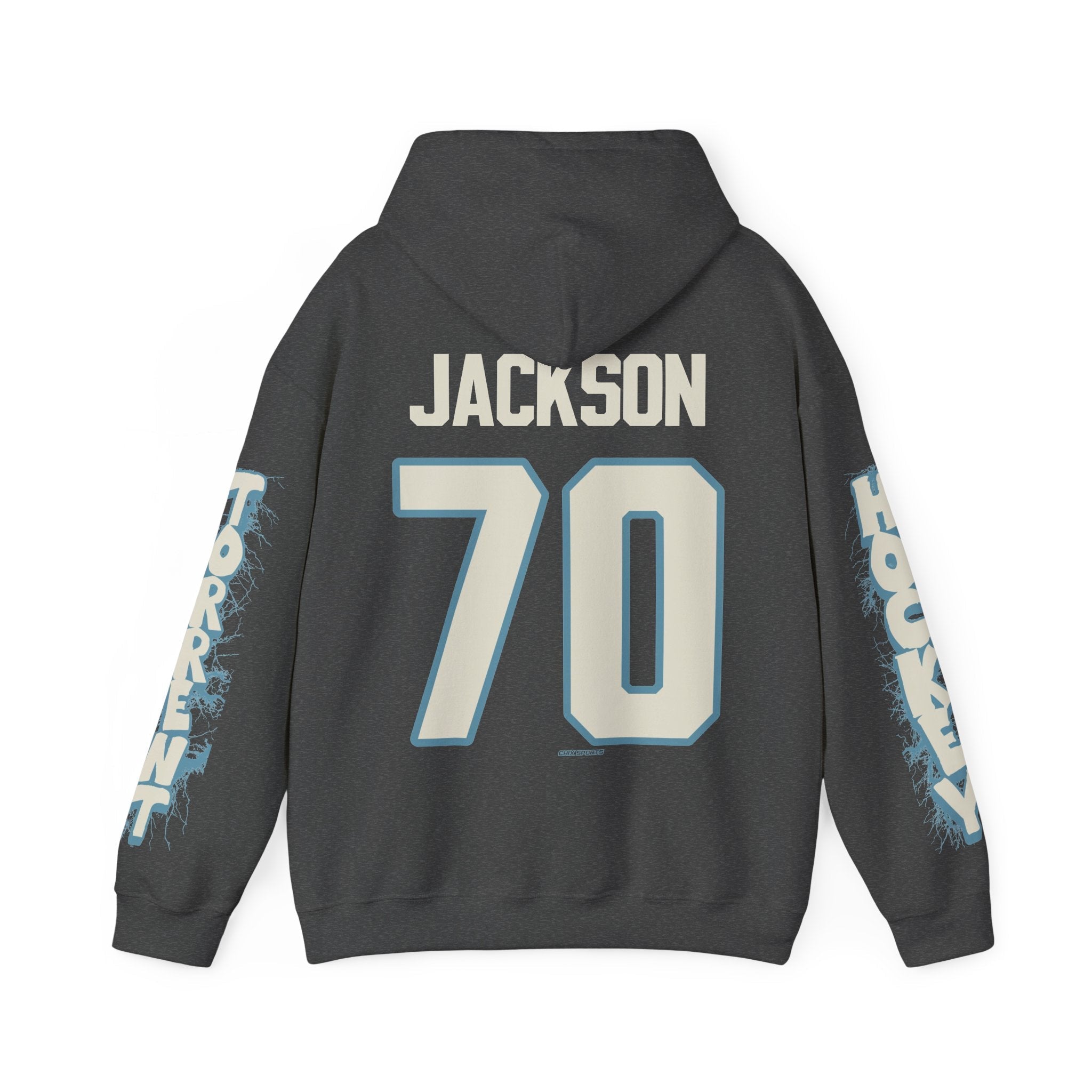 CJ Jackson Torrent Unisex Hoodie in Dark Heather | Chix Sports