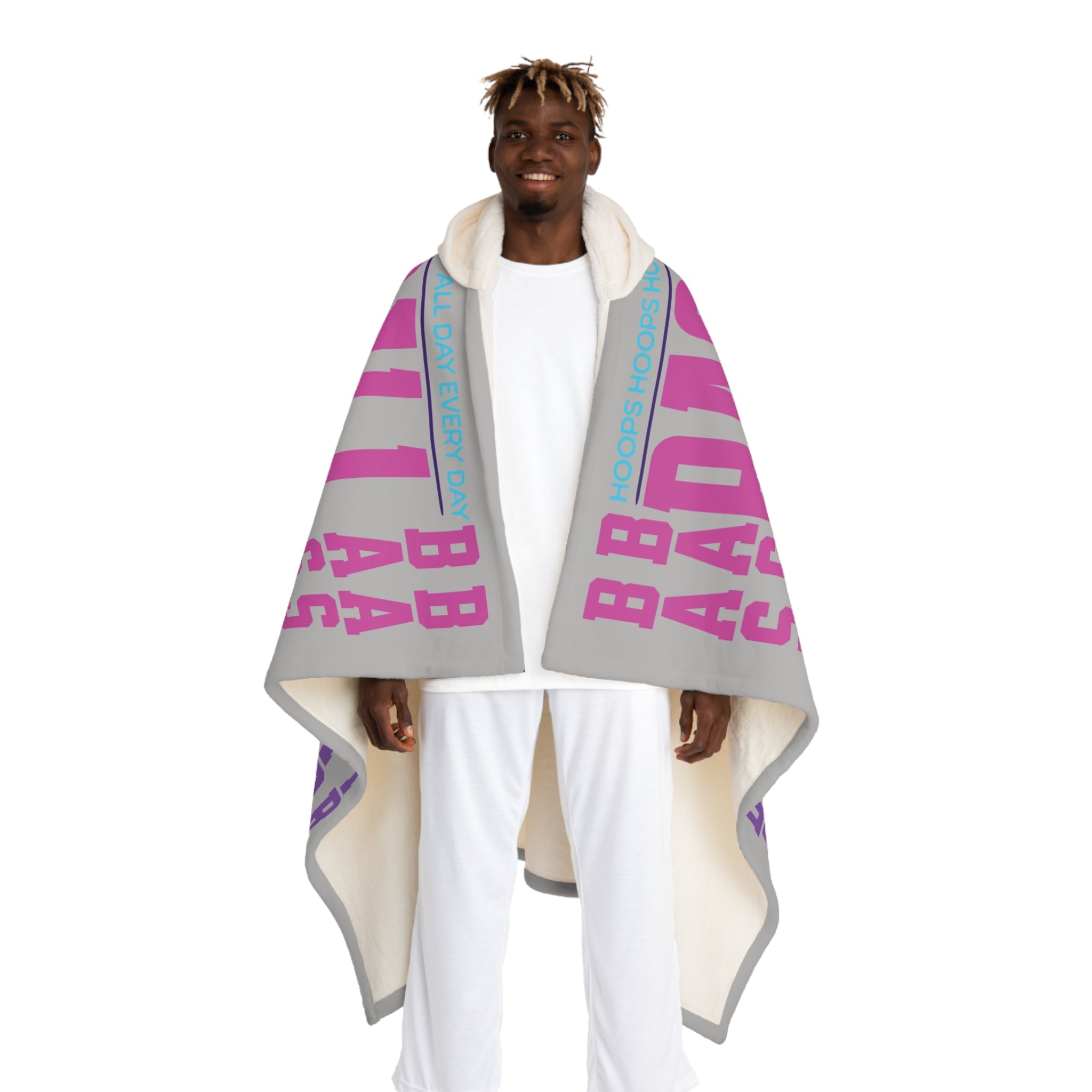 Girl's Basketball Anime Print Hooded Light Gray Sherpa Fleece Blanket | Chix Sports